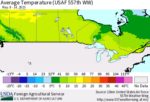 Canada Average Temperature (USAF 557th WW) Thematic Map For 5/8/2023 - 5/14/2023
