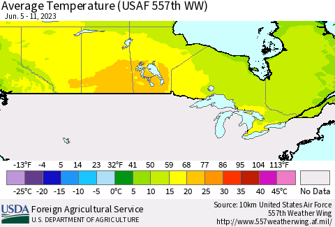 Canada Average Temperature (USAF 557th WW) Thematic Map For 6/5/2023 - 6/11/2023