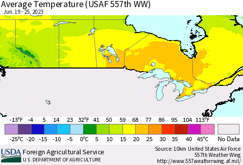 Canada Average Temperature (USAF 557th WW) Thematic Map For 6/19/2023 - 6/25/2023