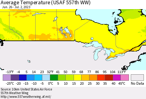Canada Average Temperature (USAF 557th WW) Thematic Map For 6/26/2023 - 7/2/2023