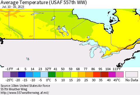 Canada Average Temperature (USAF 557th WW) Thematic Map For 7/10/2023 - 7/16/2023
