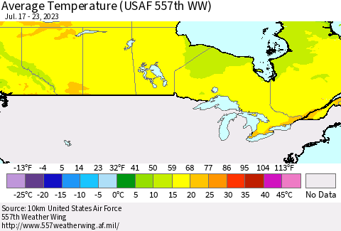 Canada Average Temperature (USAF 557th WW) Thematic Map For 7/17/2023 - 7/23/2023