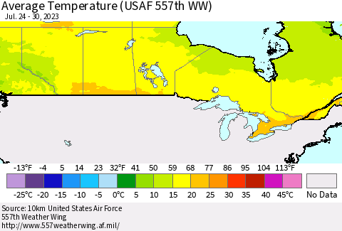 Canada Average Temperature (USAF 557th WW) Thematic Map For 7/24/2023 - 7/30/2023