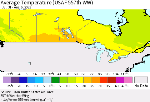 Canada Average Temperature (USAF 557th WW) Thematic Map For 7/31/2023 - 8/6/2023