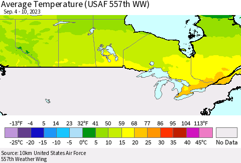 Canada Average Temperature (USAF 557th WW) Thematic Map For 9/4/2023 - 9/10/2023