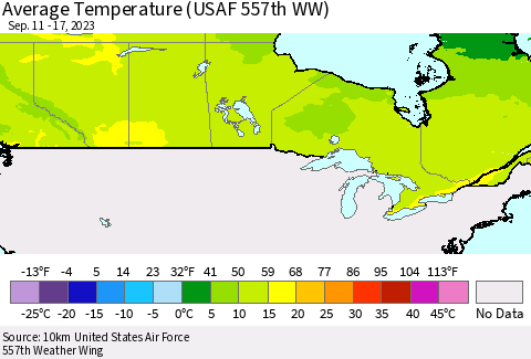 Canada Average Temperature (USAF 557th WW) Thematic Map For 9/11/2023 - 9/17/2023