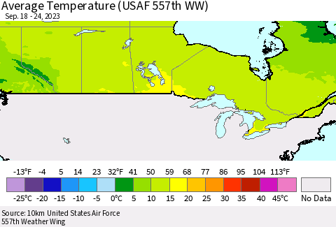 Canada Average Temperature (USAF 557th WW) Thematic Map For 9/18/2023 - 9/24/2023