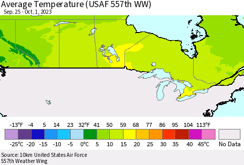 Canada Average Temperature (USAF 557th WW) Thematic Map For 9/25/2023 - 10/1/2023