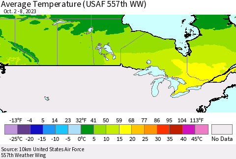 Canada Average Temperature (USAF 557th WW) Thematic Map For 10/2/2023 - 10/8/2023