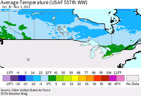 Canada Average Temperature (USAF 557th WW) Thematic Map For 10/30/2023 - 11/5/2023