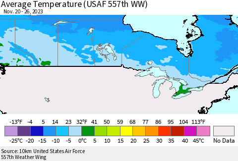 Canada Average Temperature (USAF 557th WW) Thematic Map For 11/20/2023 - 11/26/2023