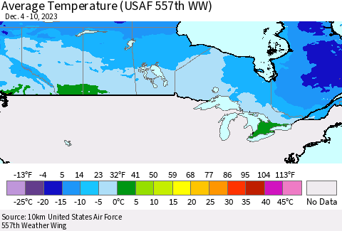 Canada Average Temperature (USAF 557th WW) Thematic Map For 12/4/2023 - 12/10/2023