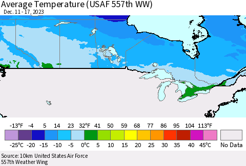 Canada Average Temperature (USAF 557th WW) Thematic Map For 12/11/2023 - 12/17/2023