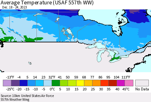 Canada Average Temperature (USAF 557th WW) Thematic Map For 12/18/2023 - 12/24/2023