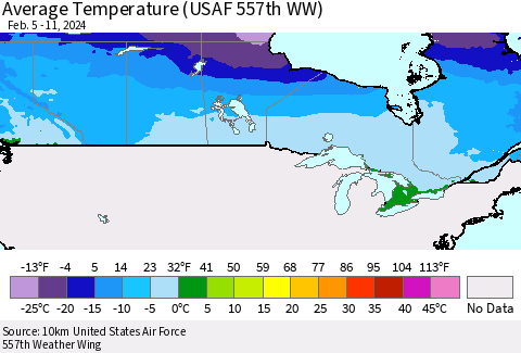 Canada Average Temperature (USAF 557th WW) Thematic Map For 2/5/2024 - 2/11/2024