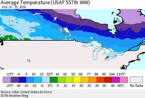 Canada Average Temperature (USAF 557th WW) Thematic Map For 2/19/2024 - 2/25/2024