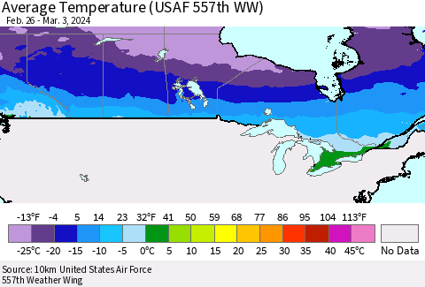 Canada Average Temperature (USAF 557th WW) Thematic Map For 2/26/2024 - 3/3/2024