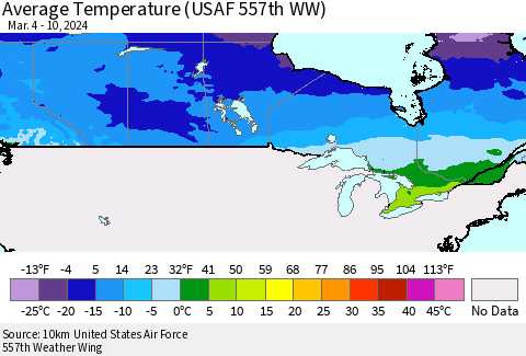 Canada Average Temperature (USAF 557th WW) Thematic Map For 3/4/2024 - 3/10/2024