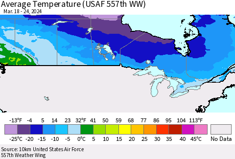 Canada Average Temperature (USAF 557th WW) Thematic Map For 3/18/2024 - 3/24/2024