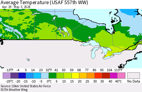 Canada Average Temperature (USAF 557th WW) Thematic Map For 4/29/2024 - 5/5/2024