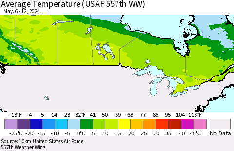 Canada Average Temperature (USAF 557th WW) Thematic Map For 5/6/2024 - 5/12/2024