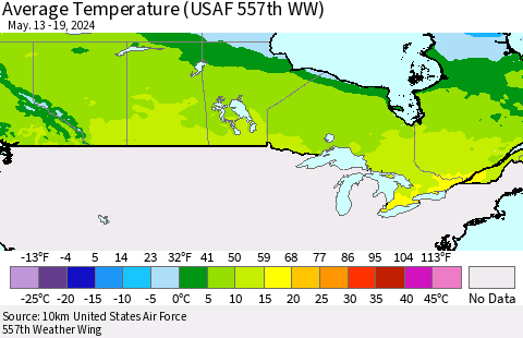 Canada Average Temperature (USAF 557th WW) Thematic Map For 5/13/2024 - 5/19/2024