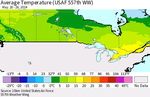 Canada Average Temperature (USAF 557th WW) Thematic Map For 5/20/2024 - 5/26/2024