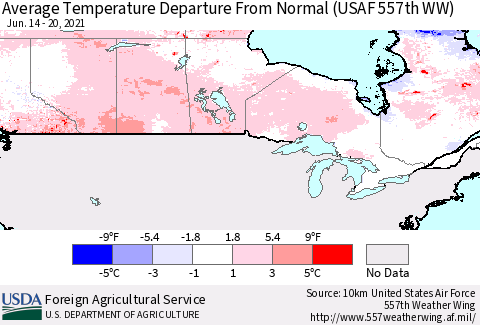 Canada Average Temperature Departure from Normal (USAF 557th WW) Thematic Map For 6/14/2021 - 6/20/2021