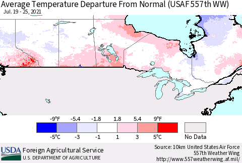 Canada Average Temperature Departure from Normal (USAF 557th WW) Thematic Map For 7/19/2021 - 7/25/2021