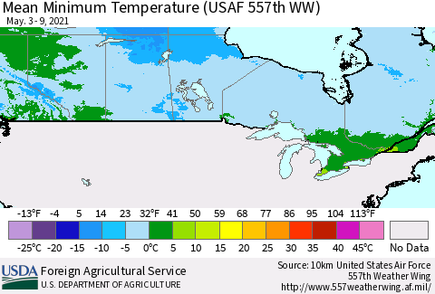 Canada Mean Minimum Temperature (USAF 557th WW) Thematic Map For 5/3/2021 - 5/9/2021