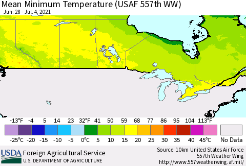 Canada Mean Minimum Temperature (USAF 557th WW) Thematic Map For 6/28/2021 - 7/4/2021