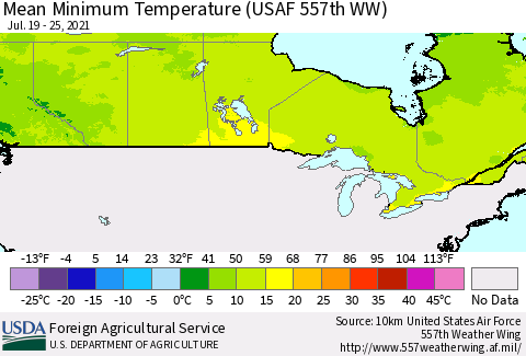 Canada Mean Minimum Temperature (USAF 557th WW) Thematic Map For 7/19/2021 - 7/25/2021