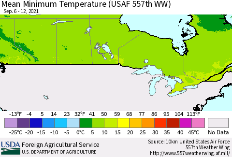 Canada Mean Minimum Temperature (USAF 557th WW) Thematic Map For 9/6/2021 - 9/12/2021