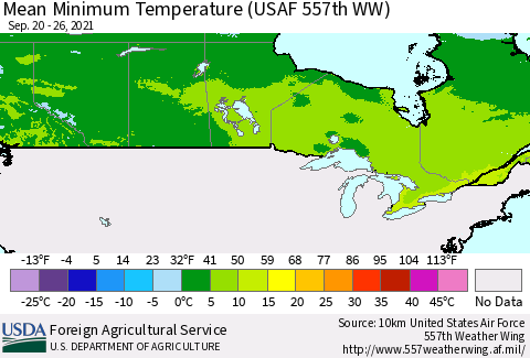 Canada Mean Minimum Temperature (USAF 557th WW) Thematic Map For 9/20/2021 - 9/26/2021