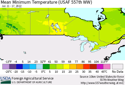 Canada Mean Minimum Temperature (USAF 557th WW) Thematic Map For 7/11/2022 - 7/17/2022