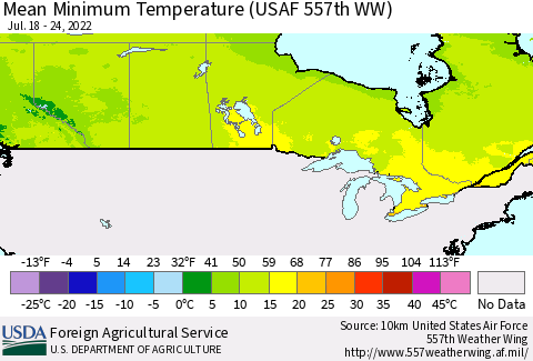 Canada Mean Minimum Temperature (USAF 557th WW) Thematic Map For 7/18/2022 - 7/24/2022