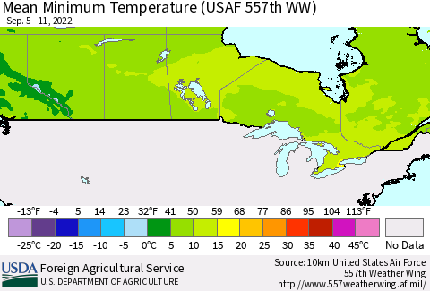 Canada Mean Minimum Temperature (USAF 557th WW) Thematic Map For 9/5/2022 - 9/11/2022