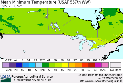 Canada Mean Minimum Temperature (USAF 557th WW) Thematic Map For 9/12/2022 - 9/18/2022