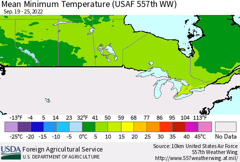 Canada Mean Minimum Temperature (USAF 557th WW) Thematic Map For 9/19/2022 - 9/25/2022