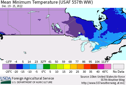 Canada Mean Minimum Temperature (USAF 557th WW) Thematic Map For 12/19/2022 - 12/25/2022