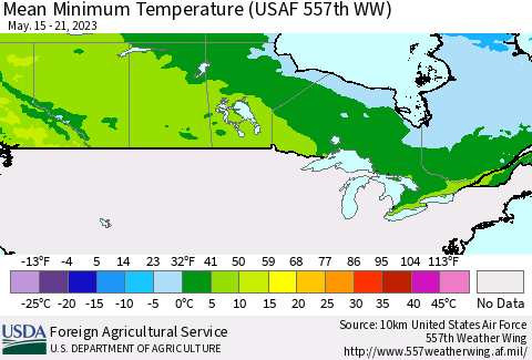 Canada Mean Minimum Temperature (USAF 557th WW) Thematic Map For 5/15/2023 - 5/21/2023