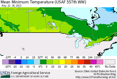 Canada Mean Minimum Temperature (USAF 557th WW) Thematic Map For 5/22/2023 - 5/28/2023