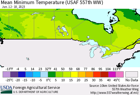 Canada Mean Minimum Temperature (USAF 557th WW) Thematic Map For 6/12/2023 - 6/18/2023