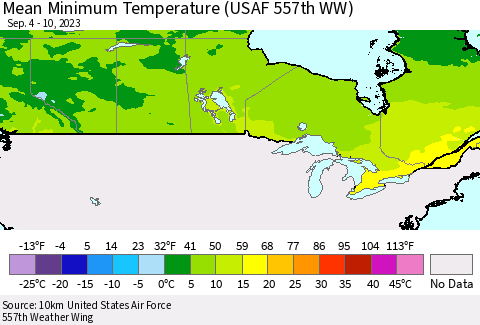Canada Mean Minimum Temperature (USAF 557th WW) Thematic Map For 9/4/2023 - 9/10/2023