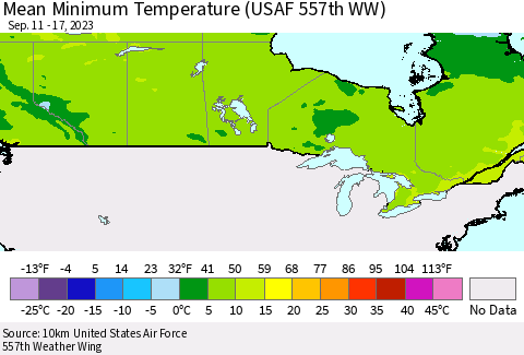 Canada Mean Minimum Temperature (USAF 557th WW) Thematic Map For 9/11/2023 - 9/17/2023
