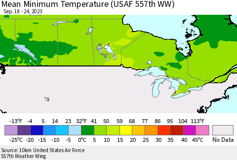 Canada Mean Minimum Temperature (USAF 557th WW) Thematic Map For 9/18/2023 - 9/24/2023