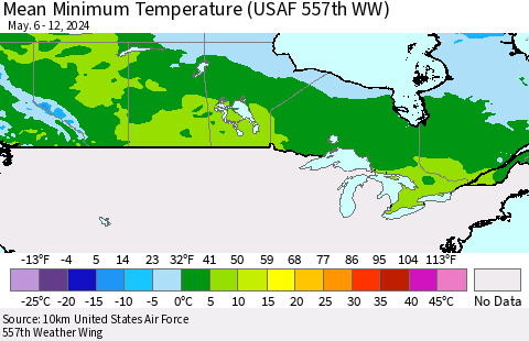 Canada Mean Minimum Temperature (USAF 557th WW) Thematic Map For 5/6/2024 - 5/12/2024