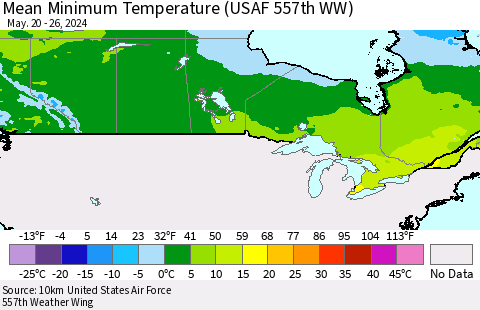 Canada Mean Minimum Temperature (USAF 557th WW) Thematic Map For 5/20/2024 - 5/26/2024
