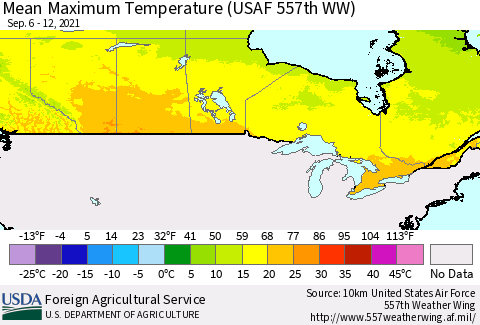 Canada Mean Maximum Temperature (USAF 557th WW) Thematic Map For 9/6/2021 - 9/12/2021