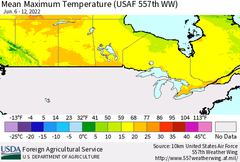 Canada Mean Maximum Temperature (USAF 557th WW) Thematic Map For 6/6/2022 - 6/12/2022